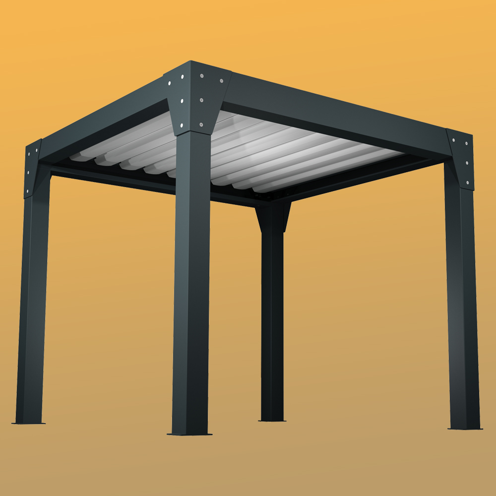 Pergola Bioclimatique BERYL Ilot - Mixte Gris Anthracite/Blanc - Vérin à Télécommande sur-mesure INTERSUN - 3