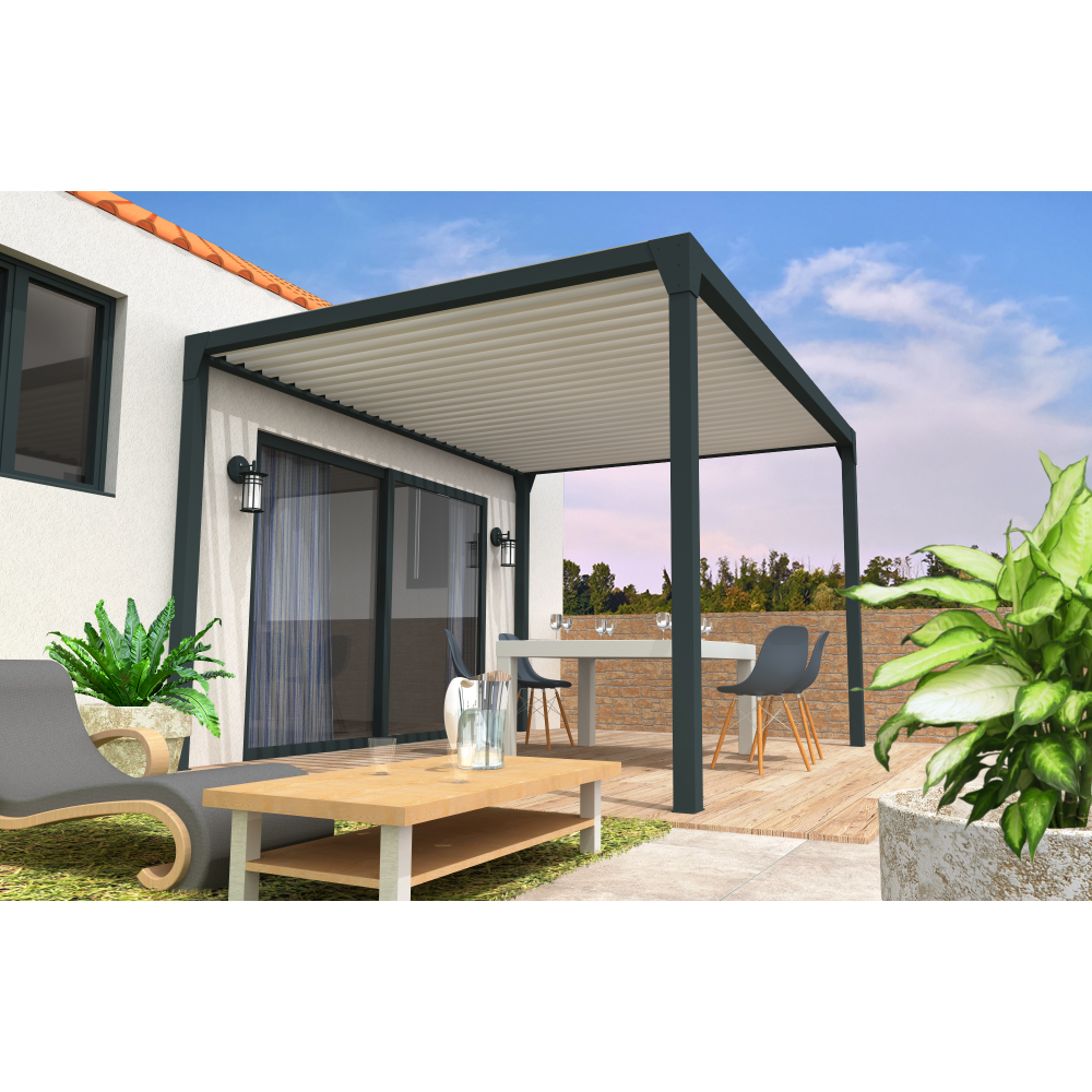 Pergola Bioclimatique BERYL Ilot - Mixte Gris Anthracite/Blanc - Vérin à Télécommande sur-mesure INTERSUN - 2