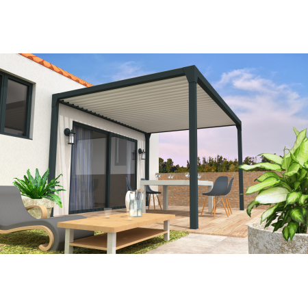 Pergola Bioclimatique BERYL Ilot - Blanc - 3,50x4,00 M - Motorisé - Intersun - Stores & Pergolas