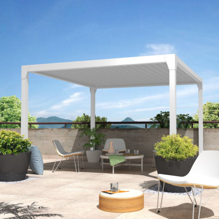 Pergola Bioclimatique BERYL Ilot - Blanc - 3,50x4,00 M - Vérin à Télécommande INTERSUN - 1