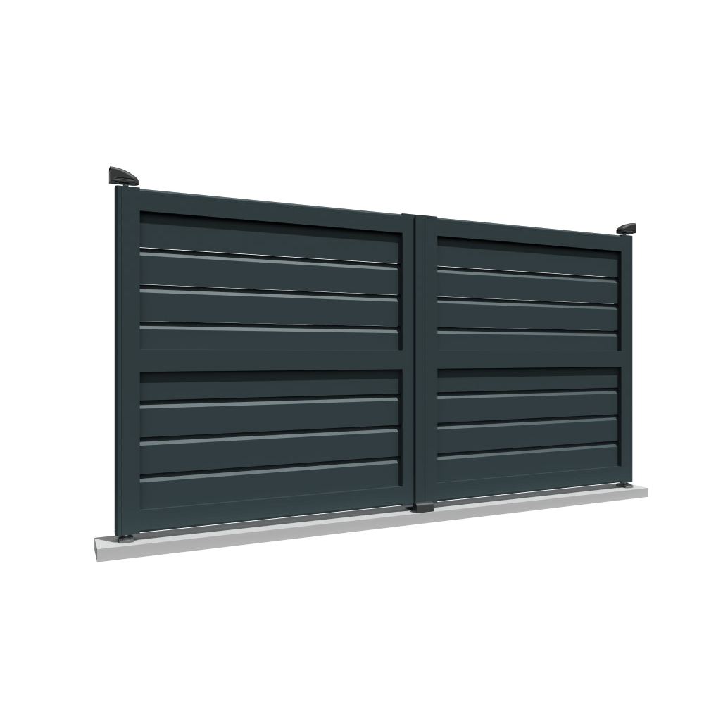 Portail double battant motorisé brise-vue L 3000 x H 1580 mm – Gris anthracite structuré RAL7016ST