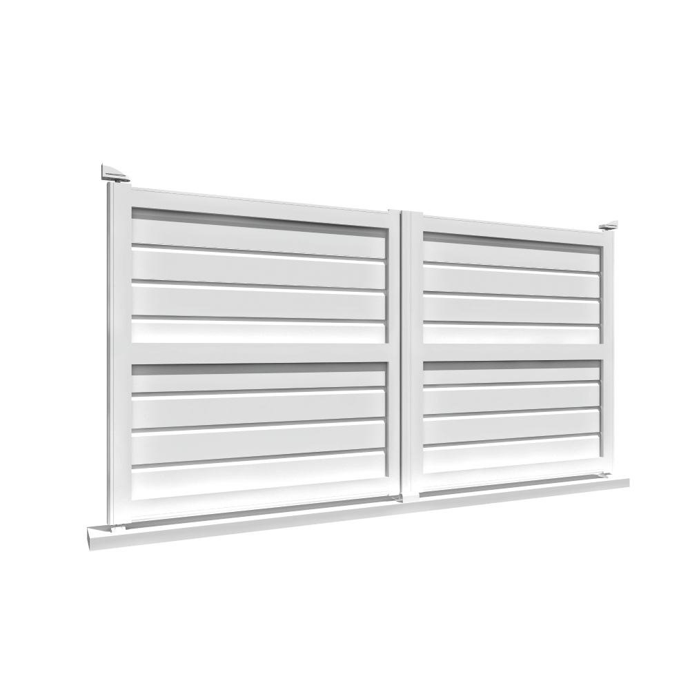 Portail double battant motorisé brise-vue L 3000 x H 1580 mm – Blanc satiné RAL9010