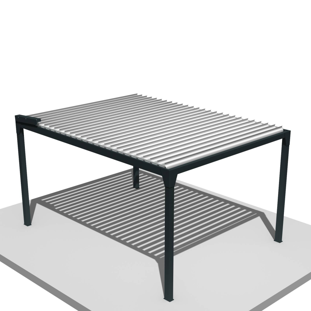 Pergola bioclimatique BERYL Îlot – 3,50x4,00 M – Mixte Gris anthracite/Blanc – Vérin à télécommande INTERSUN - 3