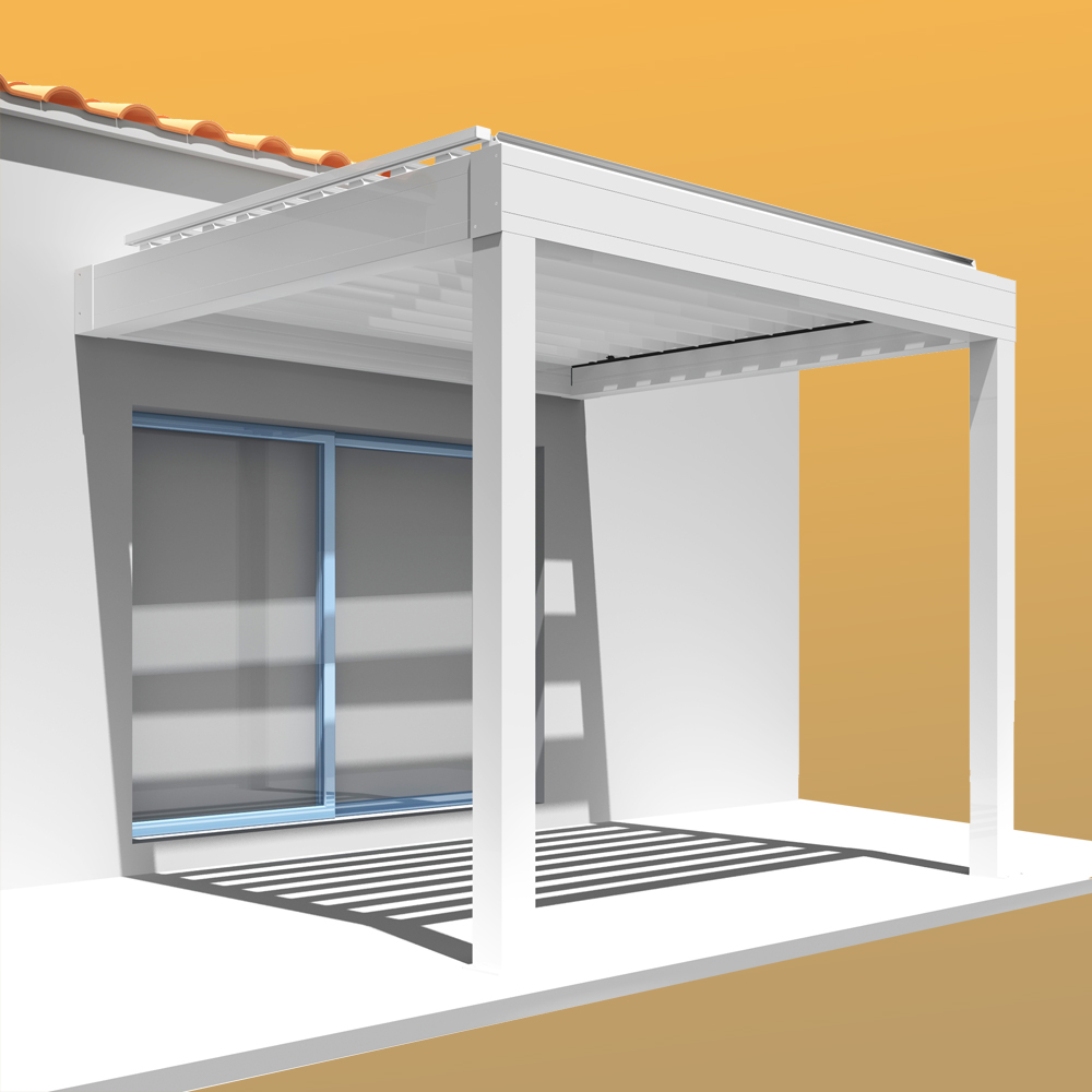 Pergola bioclimatique LOLITE – Lames parallèles – Coloris armature et lames : Blanc satiné RAL9010