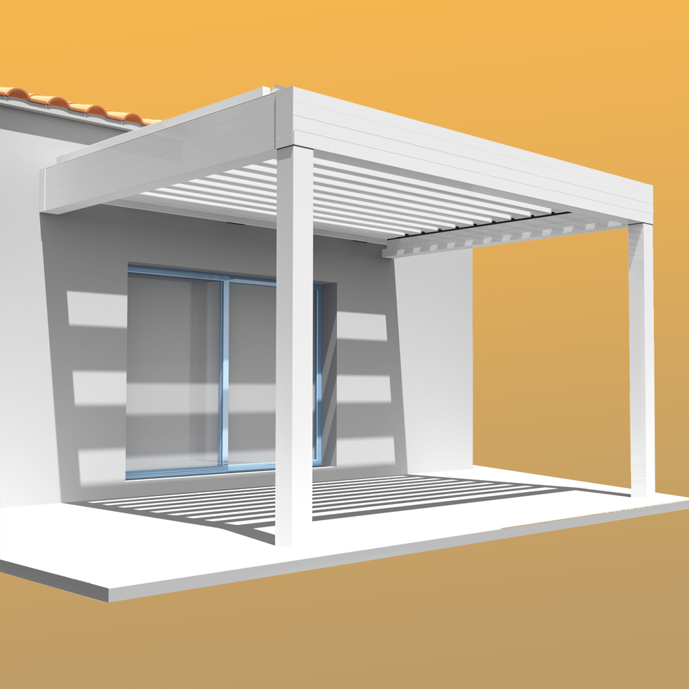 Pergola bioclimatique SPINELLE – Lames parallèles – Coloris armature et lames : Blanc satiné RAL9010